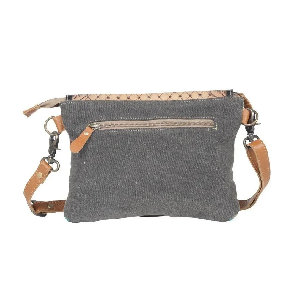 Myra Bag Handmade Meraki Hand Tooled Bag Upcycled Canvas & Cowhide Leather